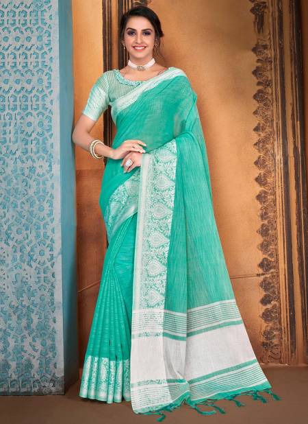 Sea Green Colour ASHIKA HAKOBA Stylish Festive Wear Fancy Cotton Linen With Resham Border Designer Saree Collection H 05